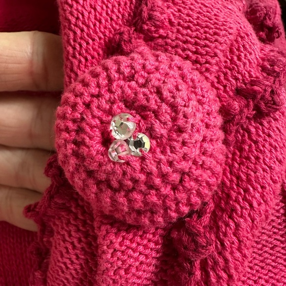 CAbi Hot Pink Cranberry Gem Flower Cardigan Sweater Rosette Crystal Valentines - Picture 6 of 8